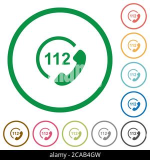 Appel d'urgence 112 icônes de couleur plate dans des contours ronds sur fond blanc Illustration de Vecteur