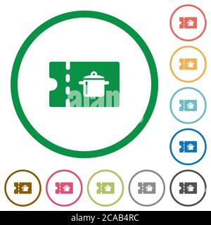coupon de réduction pour l'équipement de cuisine icônes de couleur plate dans des contours ronds sur fond blanc Illustration de Vecteur