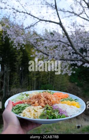 Yee sang, Prosperity Toss est une salade de poisson cru de style cantonais, mélangée avec des légumes et des sauces déchiquetés. Un célèbre plat chinois du nouvel an en Malaisie. Banque D'Images