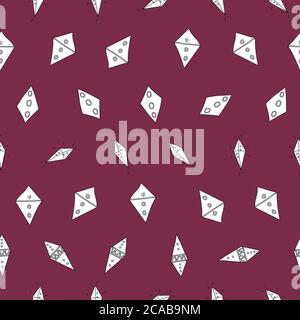 Formes de cerf-volant secouées dispersées en rangées sur fond rouge sans couture motif vectoriel dessin à la main dessin de style Doodle dessin de surface d'illustration Illustration de Vecteur