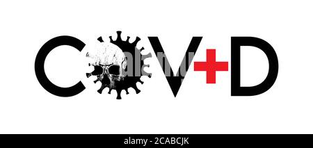 Covid - Mot mélangé avec le coeur vectoriel au lieu de signe de coronavirus. Illustration vectorielle d'un crâne à l'intérieur du contour du coronavirus isolé en blanc Illustration de Vecteur