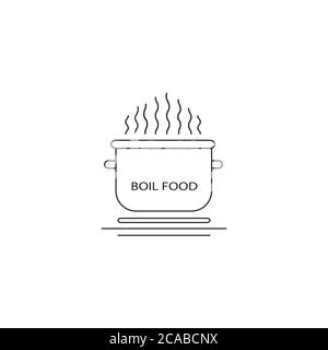 Icône de pot d'ébullition sur feu, icône de pot de cuisson, icône de ligne d'ébullition de nourriture, symbole vectoriel, pictogramme de style linéaire isolé sur blanc, icône de pot d'ébullition simple Illustration de Vecteur