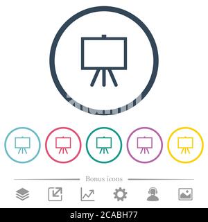 Chevalet avec des icônes de couleur plate de toile vierges dans des contours ronds. 6 icônes bonus incluses. Illustration de Vecteur