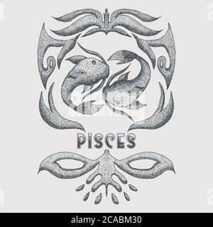 pisces vintage décoration vecteur illustration pour votre entreprise ou marque Illustration de Vecteur