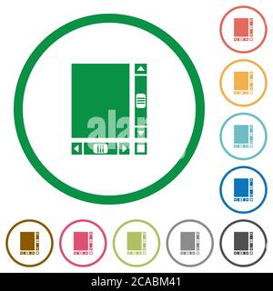 Document vierge avec barres de défilement icônes de couleur plate dans des contours ronds sur fond blanc Illustration de Vecteur