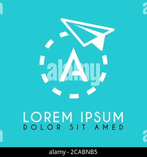 Logo de plan de papier blanc avec la lettre A au milieu et le chemin de plan en pointillés Illustration de Vecteur