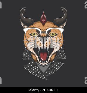 Illustration vectorielle de la tête punk de chat de Caracal pour votre entreprise ou marque Illustration de Vecteur