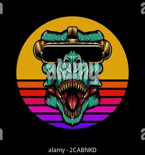 Illustration du vecteur rétro T rex Sunset pour votre entreprise ou brandcccc Illustration de Vecteur