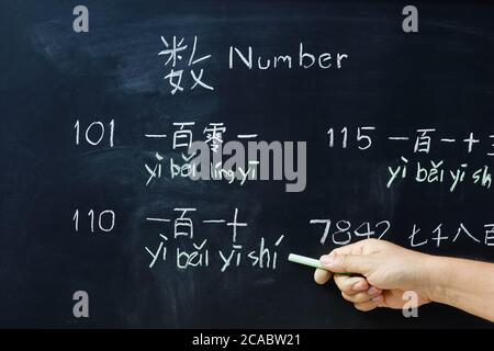 Apprentissage de l'alphabet chinois « pinyin » dans la salle de classe. Banque D'Images