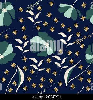 Motif floral sombre tendance dans les nombreuses sortes de fleurs. Motifs botaniques dispersés au hasard. Texture vectorielle sans couture. Pour des tirages de mode. Illustration de Vecteur