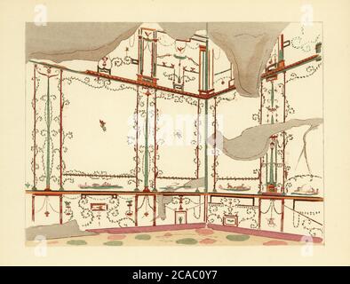 Exedra dans la Maison du Centenaire, Pompéi. Quatrième style de Pompeian. Casa del Centenario, Exedra de la maison du Centenaire, région III.7.6. Style de Quatrieme. Pochoeur de couleur main (pochoir) lithographie de Pierre Guzman de sa propre Décoration murale a Pompei, (décoration murale à Pompéi), Éditions Albert Morance), Paris, 1924. Banque D'Images