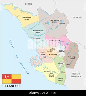 carte vectorielle administrative de l'état malais de selangor avec drapeau Illustration de Vecteur