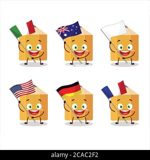 Le personnage de dessin animé crayon apporte les drapeaux de divers pays Illustration de Vecteur