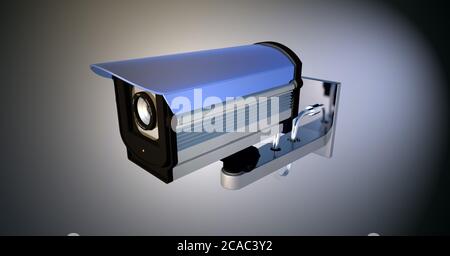 Rendu 3D de la caméra de sécurité argentée Banque D'Images