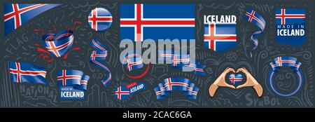 Ensemble vectoriel du drapeau national de l'Islande dans divers dessins créatifs Illustration de Vecteur