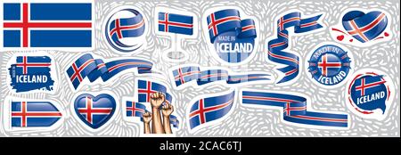 Ensemble vectoriel du drapeau national de l'Islande dans divers dessins créatifs Illustration de Vecteur