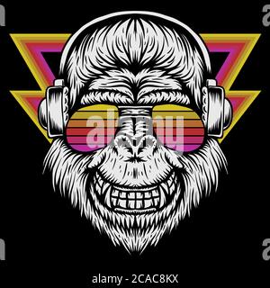 illustration vectorielle rétro pour casque gorilla pour votre entreprise ou marque Illustration de Vecteur