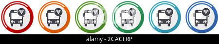 Bus avec jeu d'icônes wi-fi, illustration vectorielle plate en 6 couleurs pour les applications Web et mobiles Illustration de Vecteur