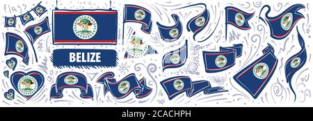 Ensemble vectoriel du drapeau national du Belize dans divers dessins créatifs Illustration de Vecteur