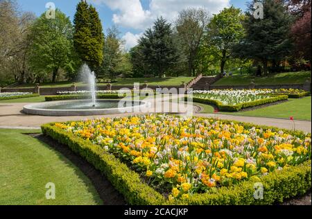 Le jardin commémoratif et la piscine avec fontaine de Clifton Park à Rotherham, dans le Yorkshire du Sud Banque D'Images