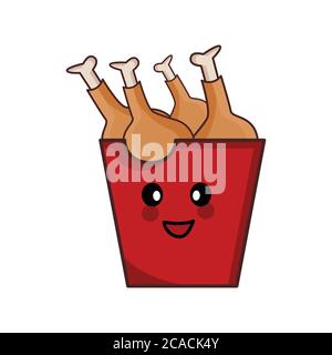 Personnage de dessin animé de poulet frit dans un seau rouge. Vecteur de modèle de conception Illustration de Vecteur