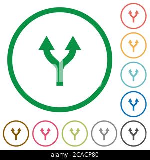 Diviser les flèches vers le haut des icônes de couleur plate en contours ronds sur fond blanc Illustration de Vecteur