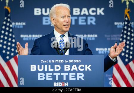 WILMINGTON, DELAWARE, États-Unis - 28 juillet 2020 - le candidat à la présidence des États-Unis, Joe Biden, prend la parole à la Conférence de presse sur l'équité économique dans le pays Banque D'Images