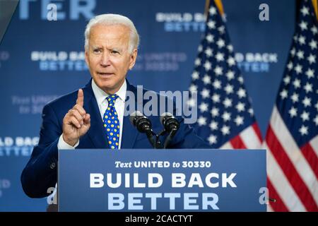 WILMINGTON, DELAWARE, États-Unis - 28 juillet 2020 - le candidat à la présidence des États-Unis, Joe Biden, prend la parole à la Conférence de presse sur l'équité économique dans le pays Banque D'Images