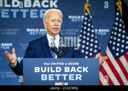 WILMINGTON, DELAWARE, États-Unis - 28 juillet 2020 - le candidat à la présidence des États-Unis, Joe Biden, prend la parole à la Conférence de presse sur l'équité économique dans le pays Banque D'Images