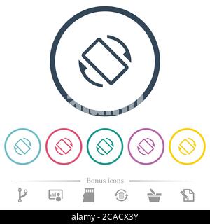 Rotation automatique de l'écran mobile icônes de couleur plate dans des contours ronds. 6 icônes bonus incluses. Illustration de Vecteur