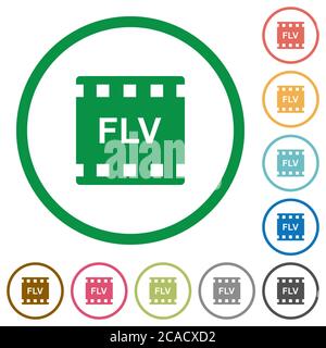 Format de film FLV icônes de couleur plate avec contours ronds sur fond blanc Illustration de Vecteur