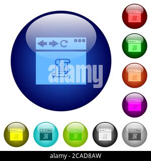 Navigateur exécutant des icônes de script sur des boutons ronds en verre Illustration de Vecteur