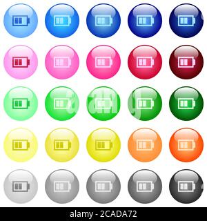 Demi-batterie avec deux icônes d'unités de charge par jeu de 25 boutons sphériques brillants couleur Illustration de Vecteur