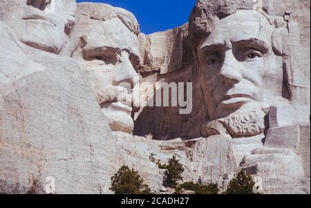 Mt. Rushmore gros plan de Theodore Roosevelt et Abraham Lincoln Banque D'Images