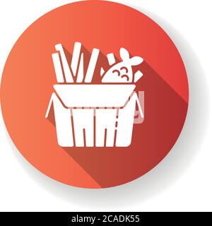 Fish and chips Red Flat design long Shadow Glyph Icon. Restauration rapide britannique. Repas anglais à emporter. Déjeuner européen. Livraison du dîner. Pouo de pourriels australiens Illustration de Vecteur
