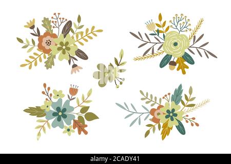 Éléments décoratifs floraux d'automne. Décoration vectorielle, isolée sur fond blanc. Illustration de Vecteur