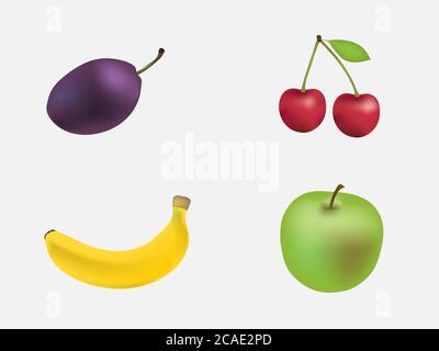 Ensemble de fruits isolés sur fond blanc Illustration de Vecteur