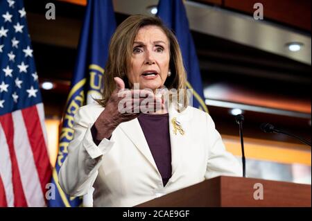 Washington, DC, États-Unis. 6 août 2020. 6 août 2020 - Washington, DC, États-Unis: La conférencière Nancy PELOSI (D-CA) s'exprime lors d'une conférence de presse. Crédit : Michael Brochstein/ZUMA Wire/Alay Live News Banque D'Images