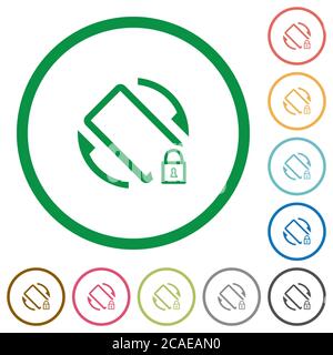 Rotation de l'écran mobile icônes de couleur plate verrouillées dans des contours ronds sur fond blanc Illustration de Vecteur