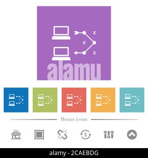 Icônes blanches plates de l'ordinateur distant traceroute sur fond carré. 6 icônes bonus incluses. Illustration de Vecteur