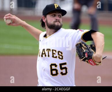 Pittsburgh, États-Unis. 06e août 2020. Pittsburgh Pirates départ lanceur JT Brubaker (65) lance contre les Twins du Minnesota dans le premier repas au PNC Park le jeudi 6 août 2020 à Pittsburgh. Photo par Archie Carpenter/UPI crédit: UPI/Alay Live News Banque D'Images