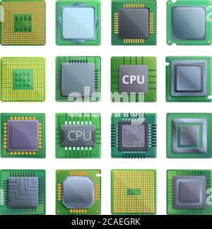 Icônes de processeur définies. Ensemble de dessins animés d'icônes vectorielles de processeur pour la conception Web Illustration de Vecteur