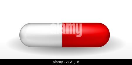 Capsule rouge et blanche naturaliste. Guérir les maladies. Vaccin en pilule. Illustration vectorielle Illustration de Vecteur