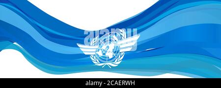 Drapeau de l'OACI, drapeau bleu clair avec le logo de l'Organisation internationale de l'aviation civile Banque D'Images