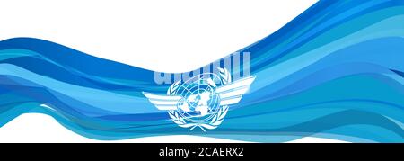 Drapeau de l'OACI, drapeau bleu clair avec le logo de l'Organisation internationale de l'aviation civile Banque D'Images