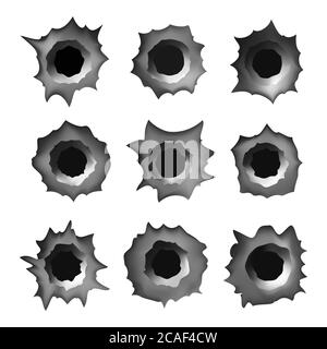 trous de balle dans l'illustration du vecteur métallique sur fond blanc isolé Illustration de Vecteur