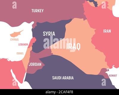 Carte du Moyen-Orient. Carte politique détaillée du Moyen-Orient et de la Péninsule arabique avec étiquetage des noms de pays, d'océan et de mer. Illustration de Vecteur