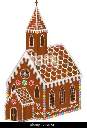 Église en pain d'épice avec bonbons de noël Illustration de Vecteur
