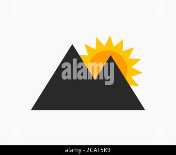 Coucher de soleil sur l'icône des montagnes. Illustration vectorielle. Illustration de Vecteur