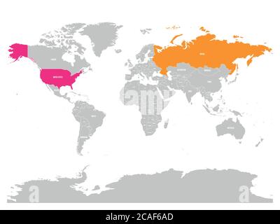 Les Etats-Unis et la Russie ont mis en évidence sur la carte politique du monde. Illustration vectorielle. Illustration de Vecteur